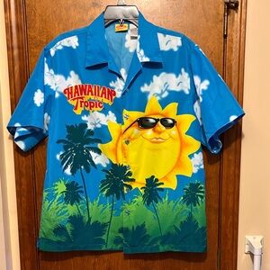 Hawaiian Tropic Blue Casual Button Down Shirt